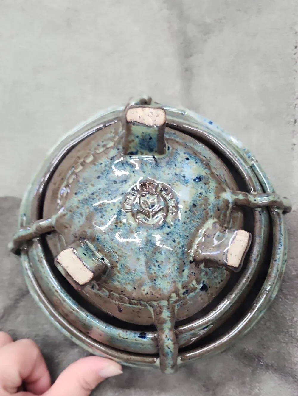 Glazed Ceramic Accent Bowl in Aqua-Tan